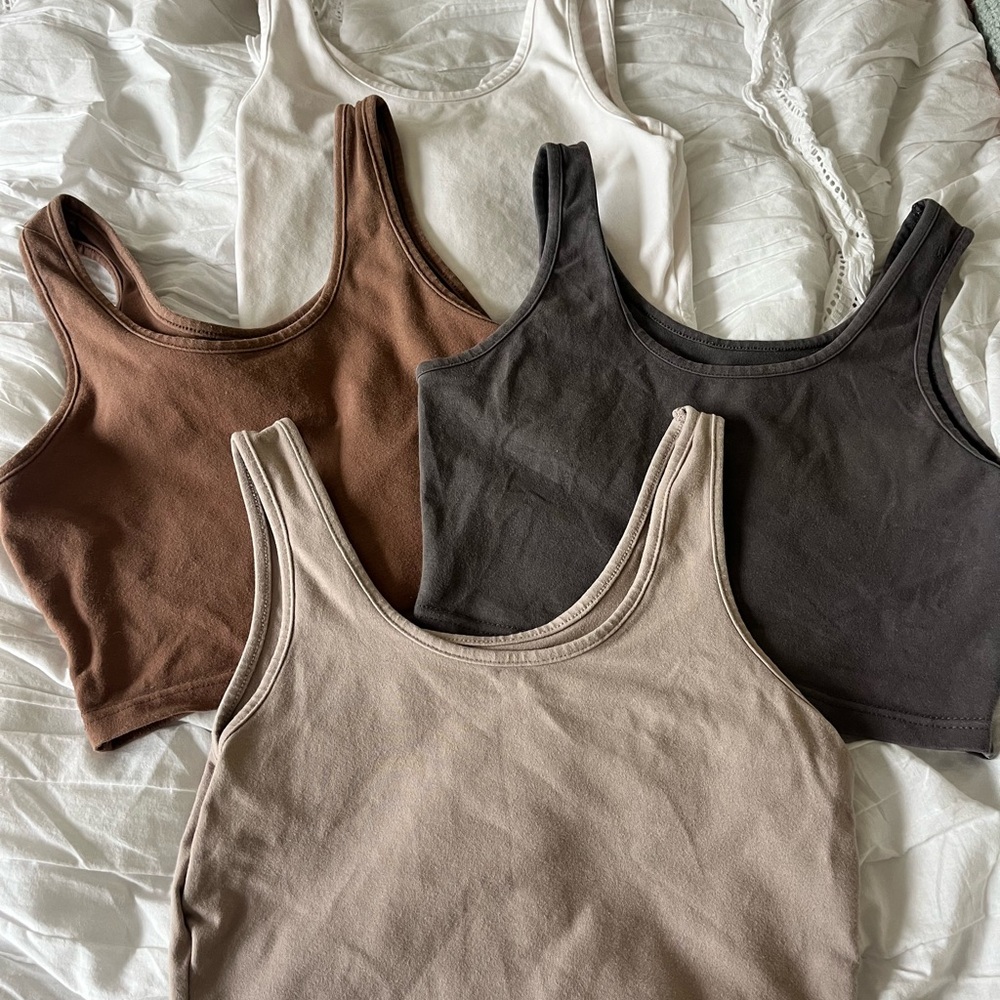Women's Croped Tank Top Set - Brown, Black, Cream, white, black